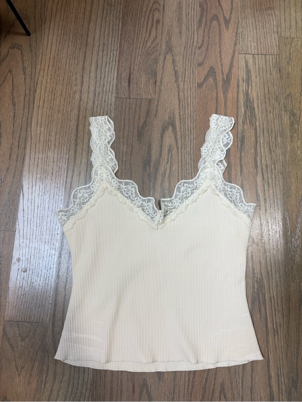 Mango Lace-Trim Ribbed Tank Top - Cream